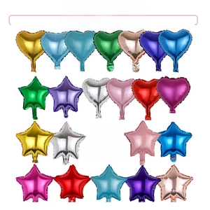 Assorted 10-inch heart and star-shaped metallic foil balloons in multiple colors