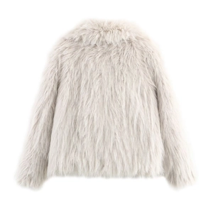 Giacca in ecopelliccia bianco sporco con colletto a risvolto e texture soffice