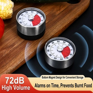 Visual Countdown Kitchen Timer Mechanical Stainless Steel Magnetic Loud Alarm Cooking Learning Tool No Battery Needed