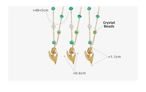Detail view of tulip necklace with crystal beads and size dimensions of 40+5 cm chain