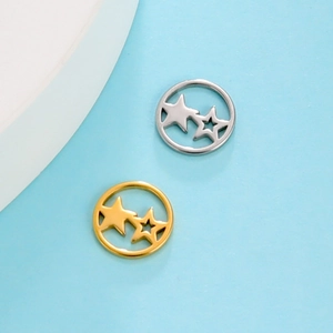 Golden and silver stainless steel double hollow star pendants for DIY jewelry crafting