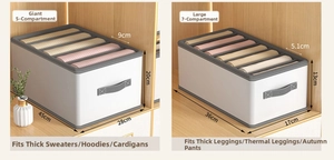Wardrobe organizers for sweaters and leggings with sturdy handles and dividers