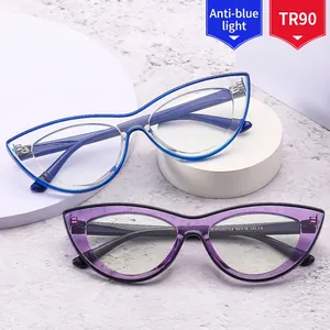 TR90 Katzenaugen-Brillengestell mit Blaulichtfilter in Transparent-Blau und Lila