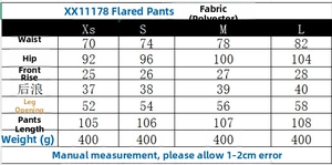 Size chart for women's long sleeve blazer and trousers set with detailed measurements