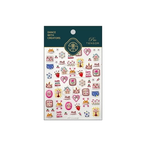 3D embossed cartoon nail art stickers with cats and houses on a white background