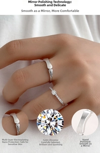 Detail of S925 silver rings set with cubic zirconia and polished bamboo joint design