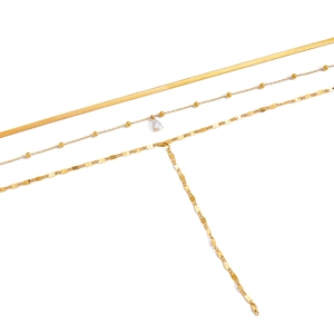Layered 18K gold stainless steel necklace with teardrop zircon and snake chain style
