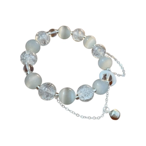 Vintage opal beaded bracelet with bell and moon charm for women, elegant adjustable jewelry