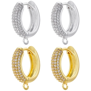 Brass Round Hoop Earrings Micro Pave Zircon Circle Ear Buckle With Hanging Loop For DIY Jewelry Making Light Luxury