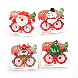 Set of 4 Christmas glasses with Santa, Snowman, Reindeer and Tree glitter frames