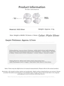 Detailed size specifications for matte S925 sterling silver fan shaped stud earrings