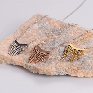 Bohemian fan fringe tassel necklaces in gold, silver, and rose gold stainless steel