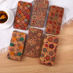 Bohemian style long zipper wallets for women in multi-color vintage wood grain patterns