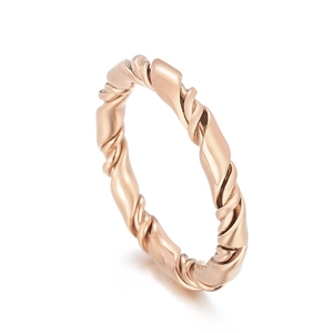 Minimalist twisted rope ring in rose gold finish with a double layered interwoven design