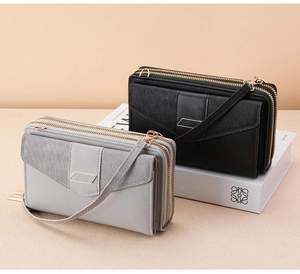 Three-layer zipper crossbody phone bag with magnetic flap and matte leather texture