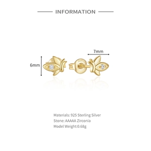 Detailed specs of 925 sterling silver butterfly stud earrings with AAAAA zirconia