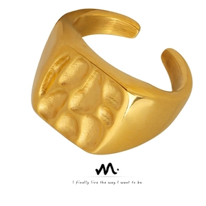 Vintage Titanium Steel Open Ring For Women Minimalist Hammered Geometric Adjustable Gold Silver Molten Textured Finger Ring