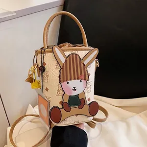 Bucket Bag PU Leather Cartoon Bunny Shoulder Crossbody Handbag Small Drawstring Cute Fashion Women Girls