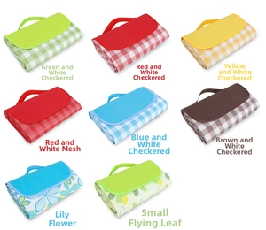 Foldable waterproof Oxford cloth picnic mats in various plaid and floral patterns