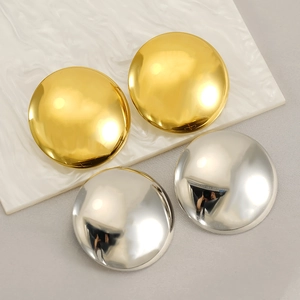 Round Dome Stud Earrings Stainless Steel 18K Gold Plated Geometric Oversized Minimalist Jewelry For Women