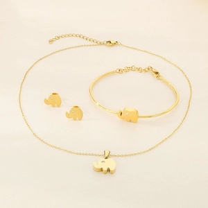 Cute Elephant Necklace Earrings And Bracelet Jewelry Stainless Steel Rhinestone Animal Lucky Charm Fashion Jewelry For Women