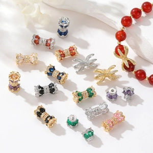 Chiusura Connettore A Fiocco Con Micro Pavé Di Zirconia Rame Placcato Oro 14K Per Creazione Gioielli Fai Da Te Collana Bracciale