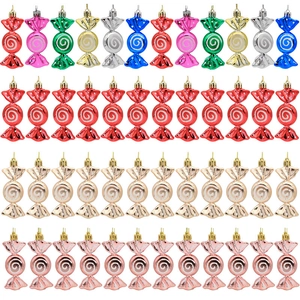 Set of 6 colorful candy-shaped Christmas tree ornaments with electroplated spiral texture