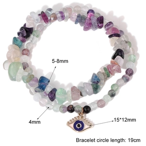 Natural stone chip bead bracelet with 4mm round beads and Evil Eye charm pendant