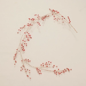 Flexible festive red berry garland with golden wire for Christmas holiday DIY decoration