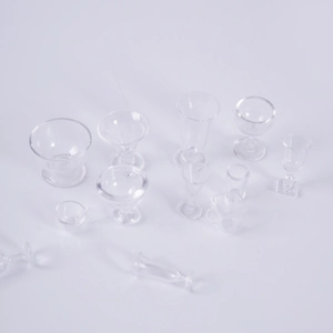 Set of 12 miniature transparent plastic dollhouse wine glasses and tableware accessories