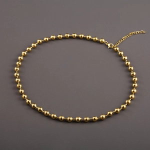 Polished 18K gold plated stainless steel bead chain necklace with adjustable lobster clasp