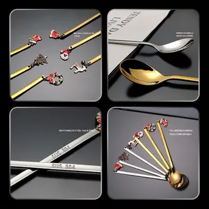 304 stainless steel Christmas coffee spoon set with festive pendants and mirror finish
