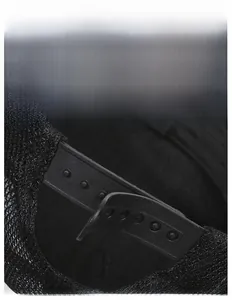 Adjustable plastic snapback closure on black breathable mesh baseball cap for men