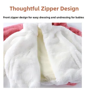 Detail of baby faux fur jacket showing zipper closure and soft warm fleece lining