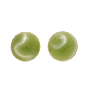 Minimalist green round stud earrings with smooth candy-colored glaze and silver needles