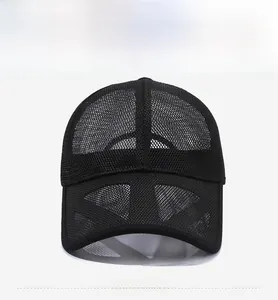 Front view of black mesh baseball cap showing breathable fabric and car badge detail