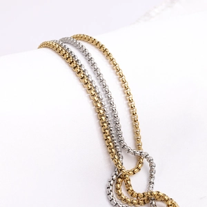 Polished 12mm stainless steel cube pendant necklace set in gold and silver finish