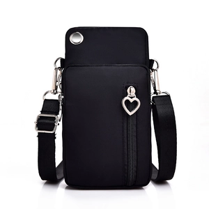 Mini Sacoche Bandoulière Pour Téléphone Tissu Oxford Multicouche Fermeture Éclair Coeur Trou Écouteurs Imperméable