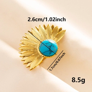 Verstellbarer goldener Edelstahlring mit Sonnenstrahl-Design und Türkis-Stein, 8.5g