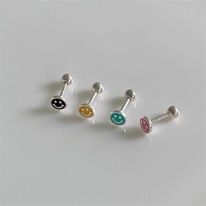 Set of four 925 sterling silver colorful smiley face stud earrings in four colors