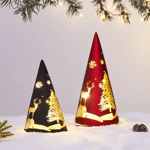 Conical Christmas projection night lights with reindeer and snowflake patterns