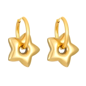 Detailed view of gold-plated stainless steel star drop earrings with polished finish