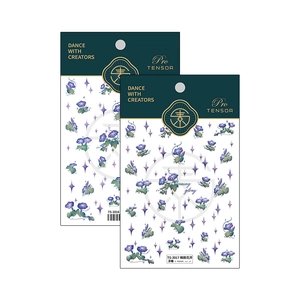 Stickers nail art 5D fleurs de gloire du matin violettes avec feuilles vertes TS-3016