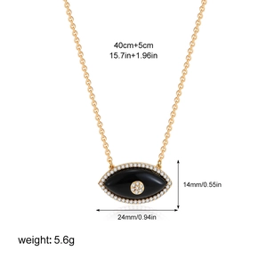 Detailed size specification for gold evil eye pendant with dimensions and chain length