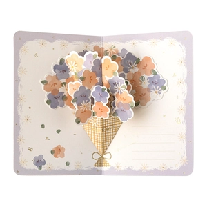 3D pop-up bouquet greeting card with pastel flowers and handwritten thank you section