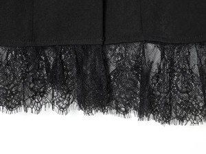 Detailed macro view of the black lace hem patchwork on a slim fit blazer jacket