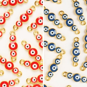 Evil Eye Charms Alloy Enamel Linked Eyes Gold Plated Connectors For DIY Jewelry Making Bracelet Necklace Crafting