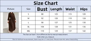 Size guide with bust, length, waist and hip measurements for this elegant long sleeve dress