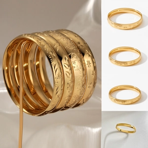 Vintage Embossed Bangle Stainless Steel Floral Star Pattern PVD Gold Plated Wide Bracelet For Women Waterproof Non-Fading