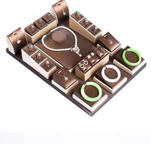 Premium brushed leather jewelry display set for necklaces, rings and bracelets